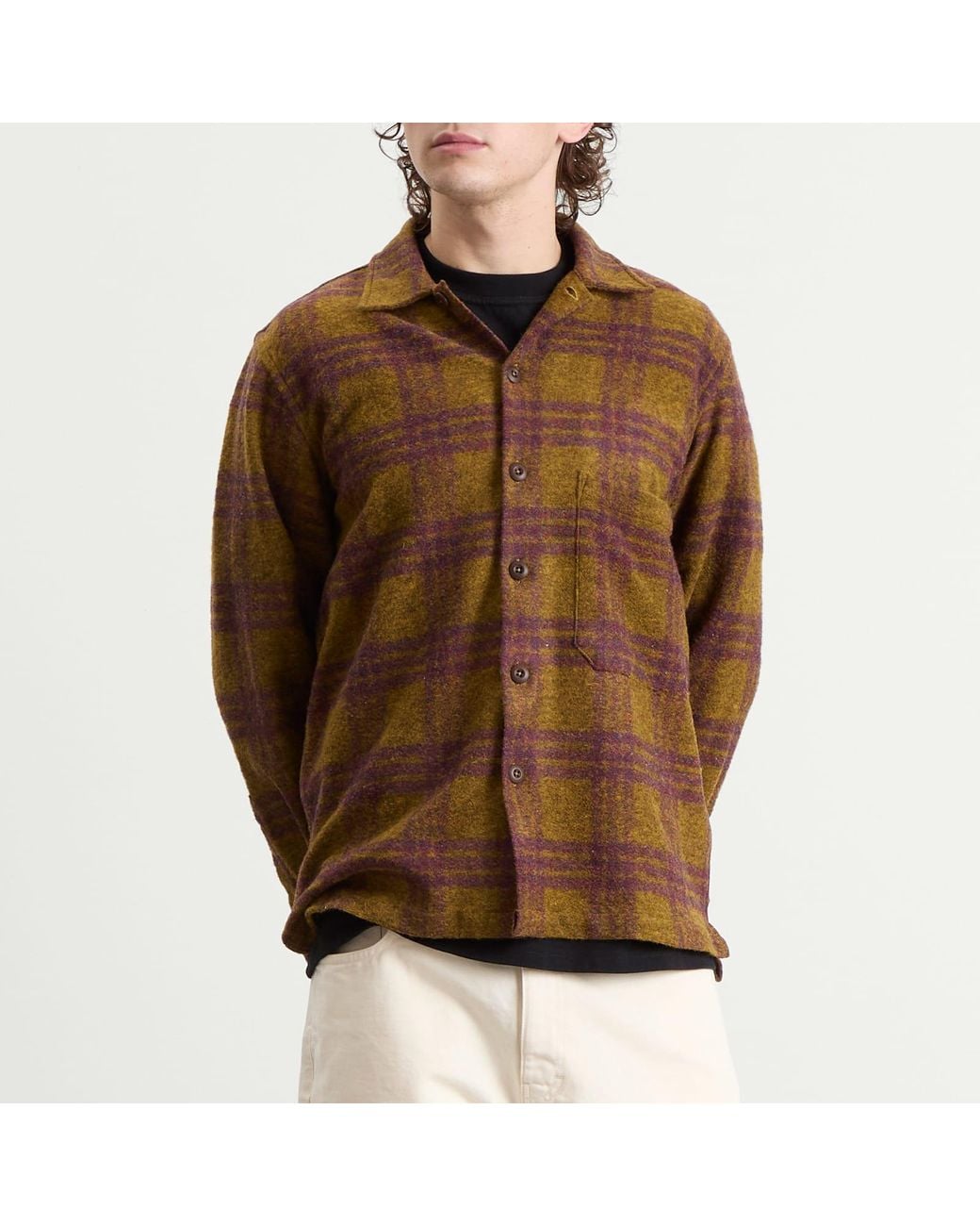 Universal Works Brown Dam Check Fatigue Shirt for men