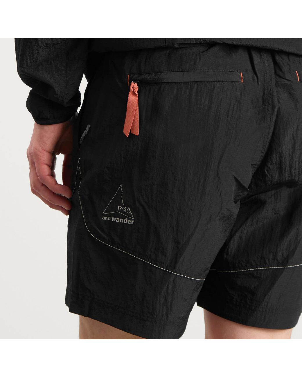 And Wander Black X Roa Ripstop Wind Shorts for men