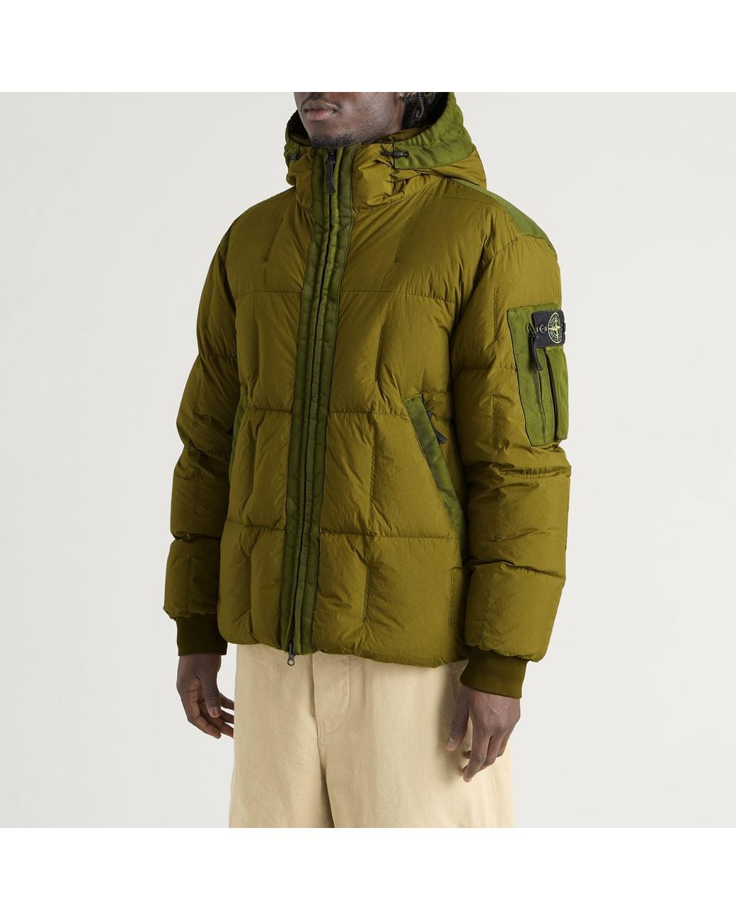 Stone Island Green Garment Dyed Crinkle Reps Ny Hooded Down Jacket for men