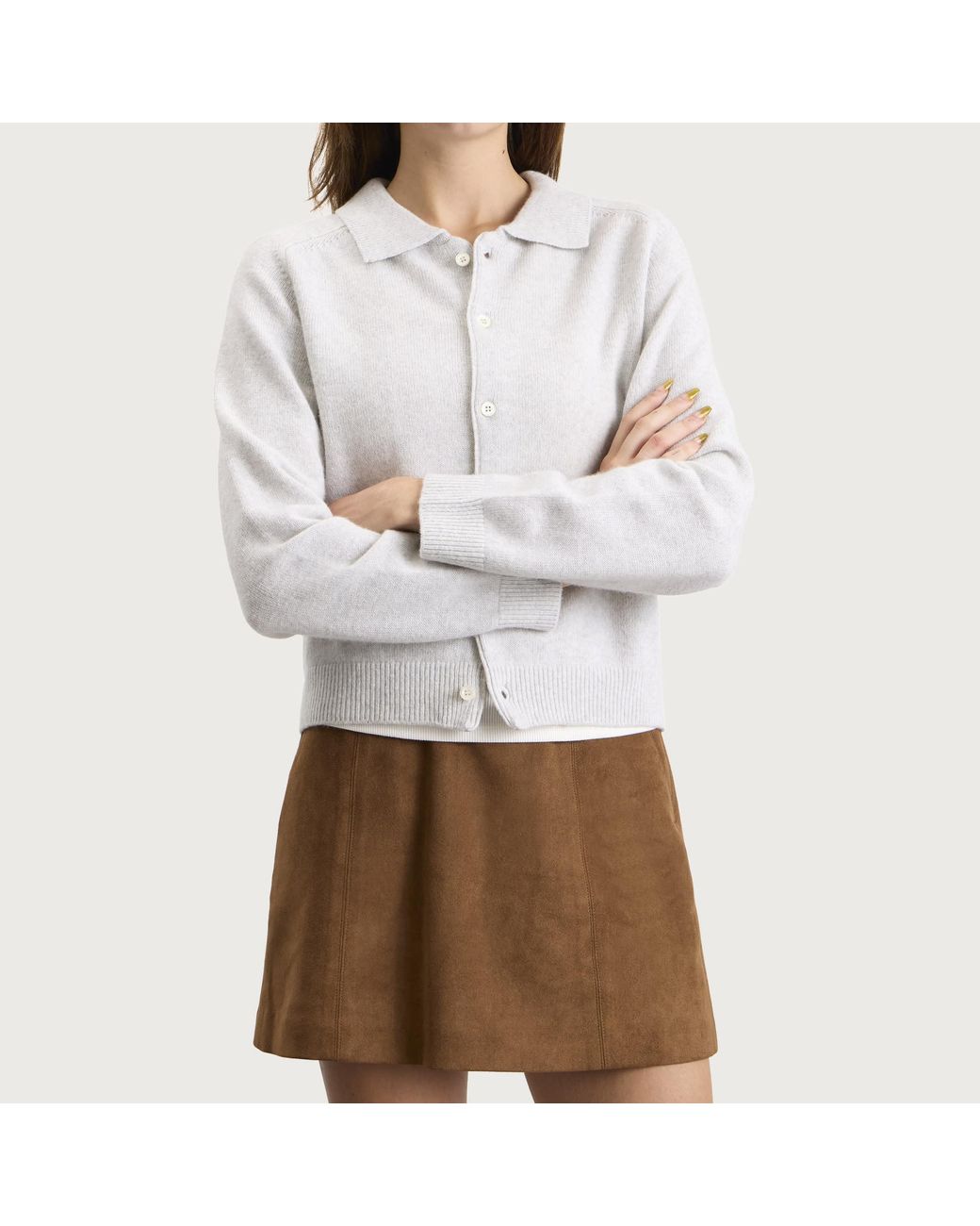 DUNST White Collared Knit Cardigan