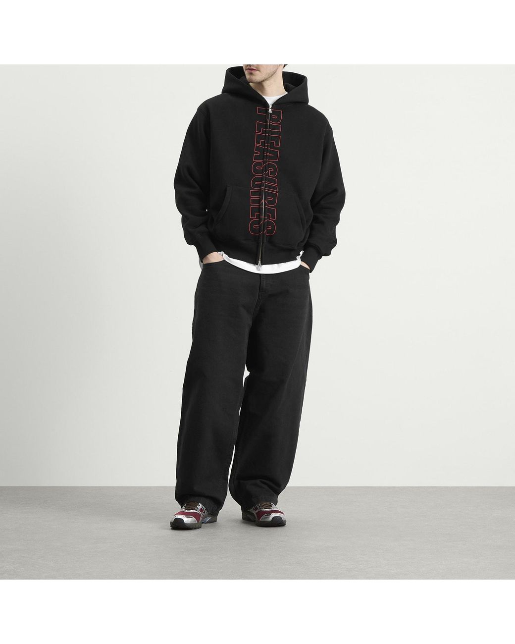 Pleasures Black Impact Zip Hoodie for men