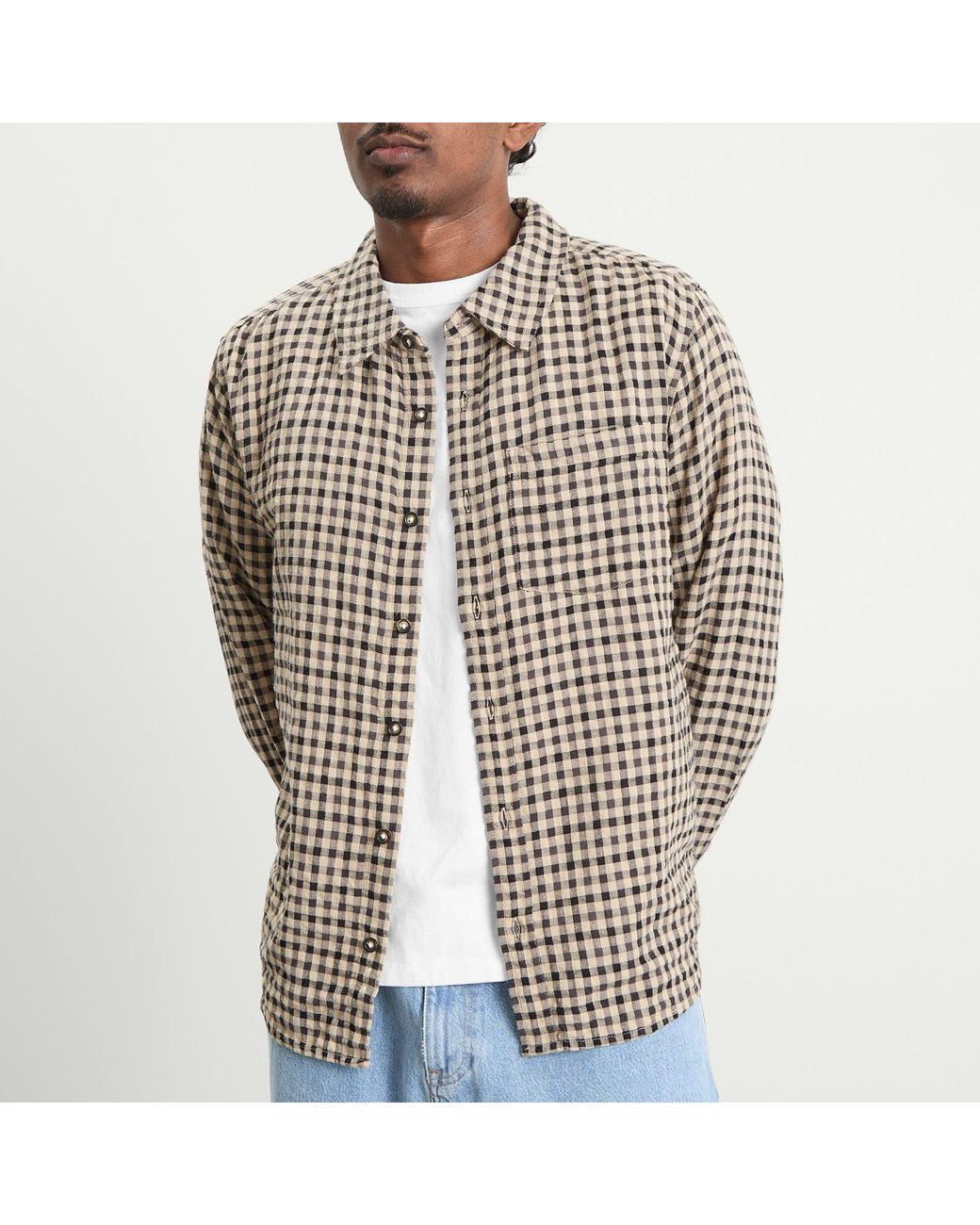 Corridor NYC Natural Fall Check Long Sleeve Shirt for men