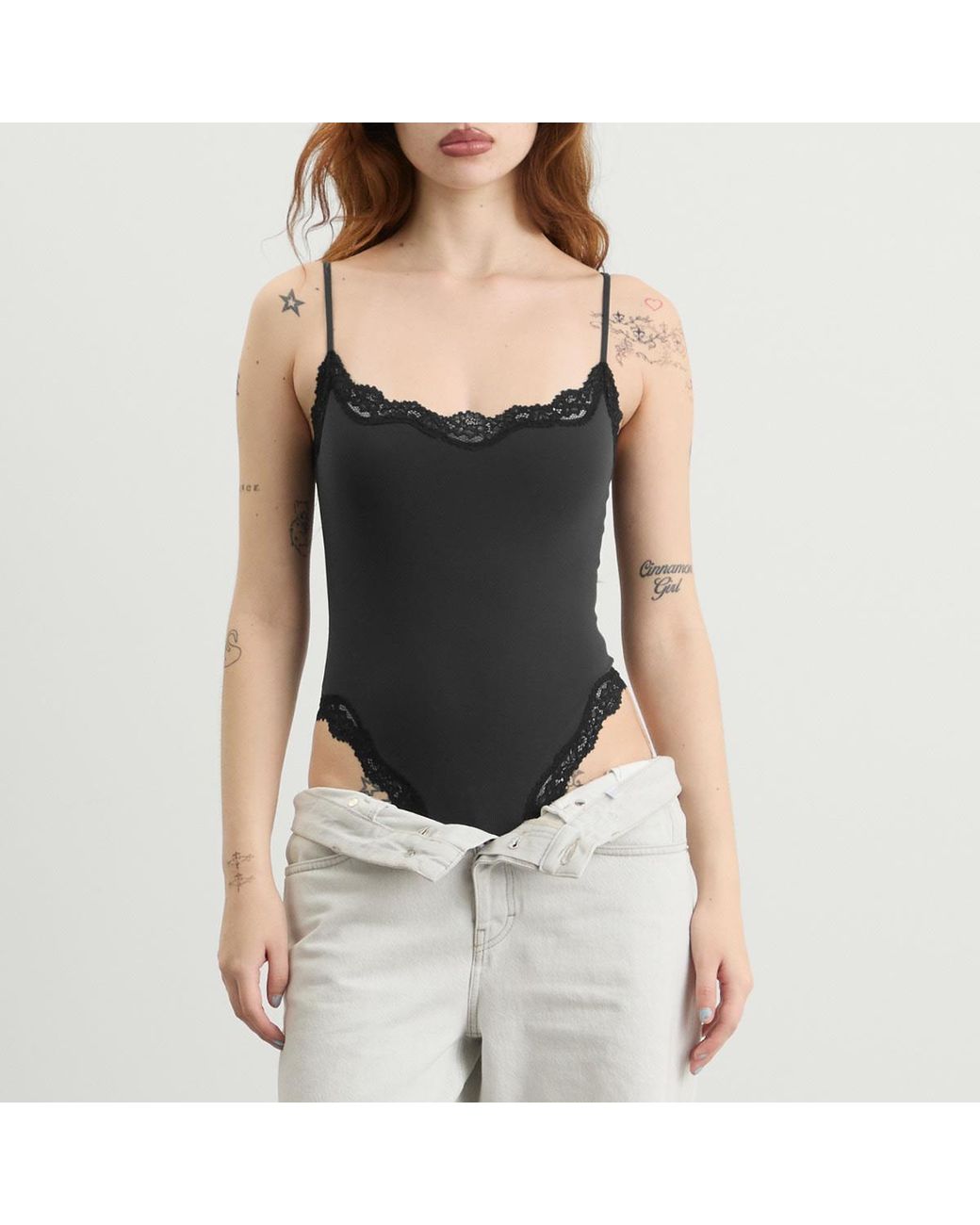 Skims Black Fits Everybody Lace Cami Bodysuit