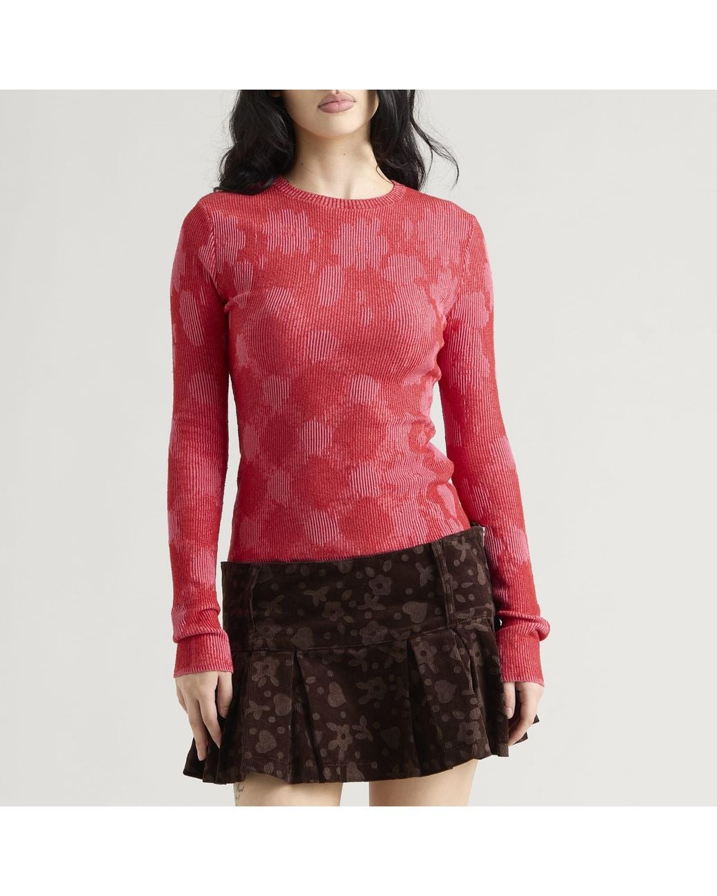 PAOLINA RUSSO Red Illusions Knit Long Sleeve Fitted Top