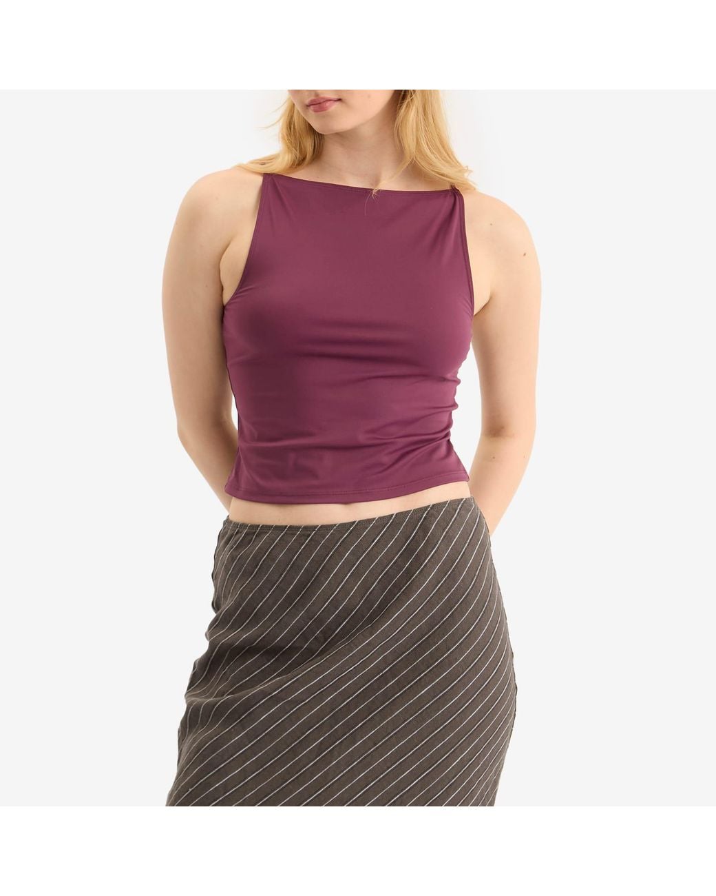 GOOD AMERICAN Purple Weightless Scuba Sleeveless Tank