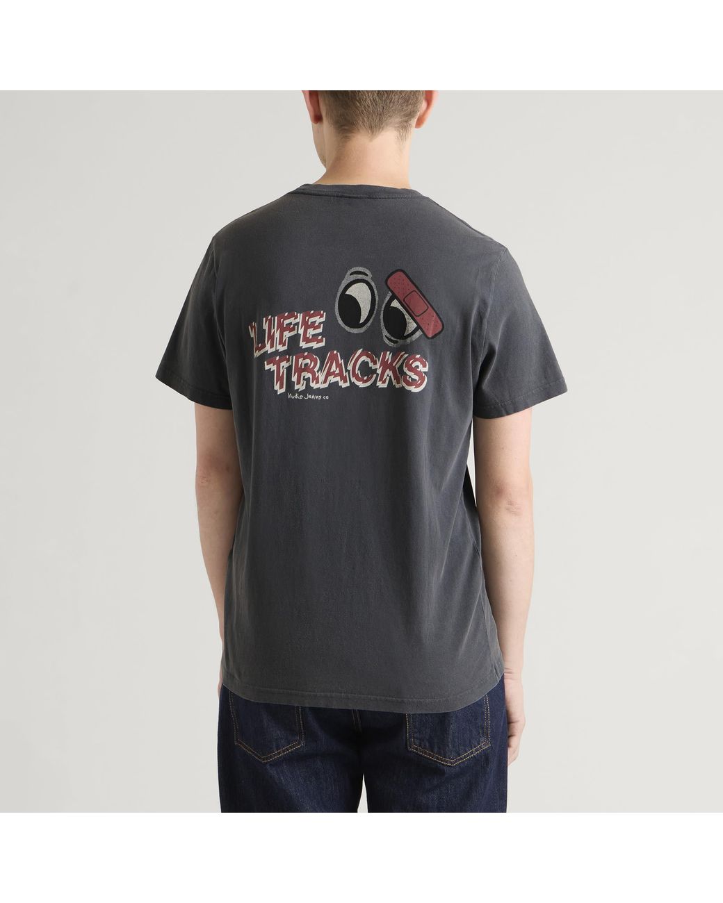 Nudie Jeans Black Roy Life Tracks T-Shirt for men