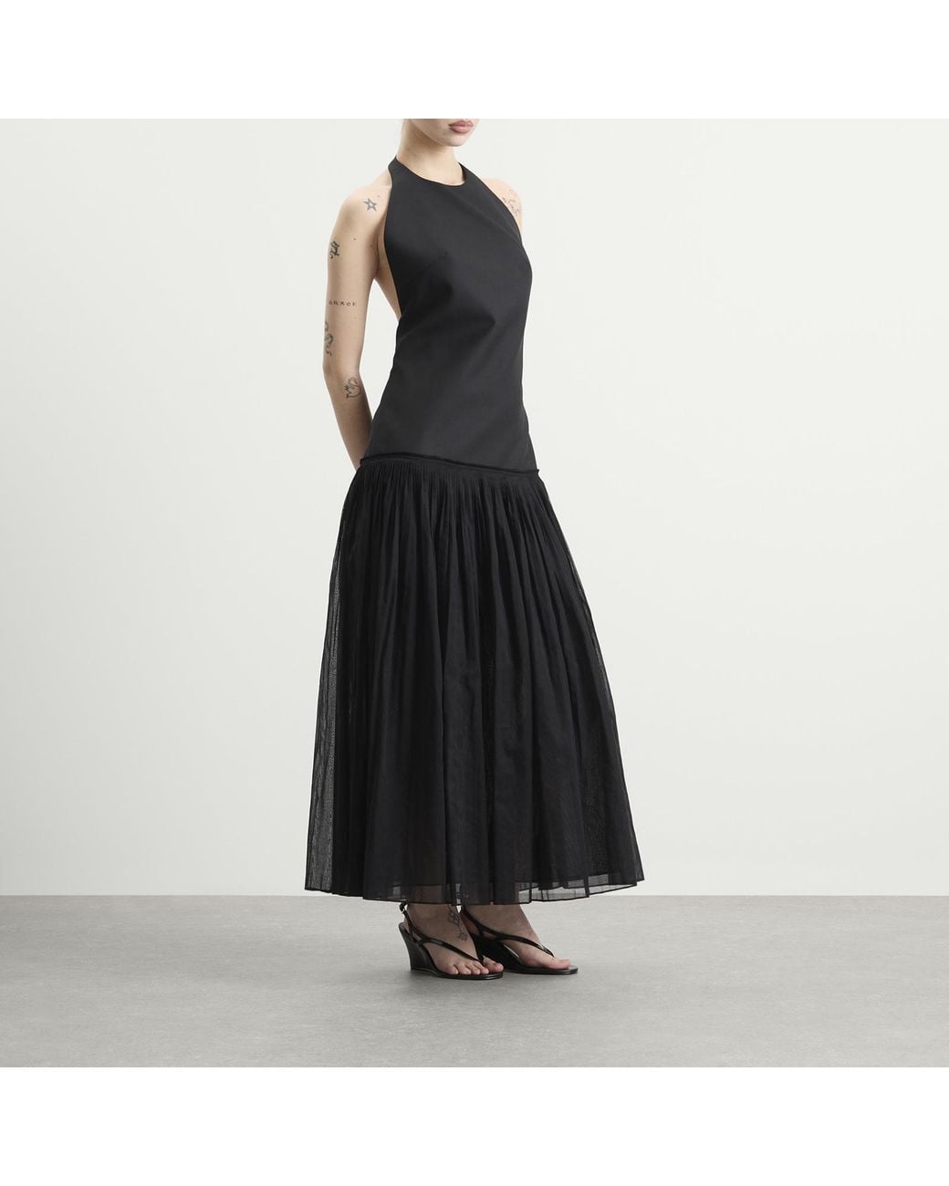 Rohe Black Rohe Pleated Muslin Halter Dress