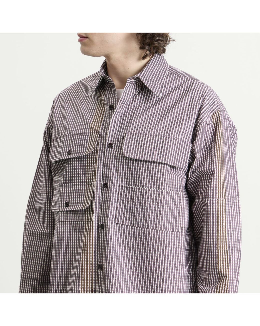 STORY mfg. Purple Hand Block Printed Harvest Shirt for men