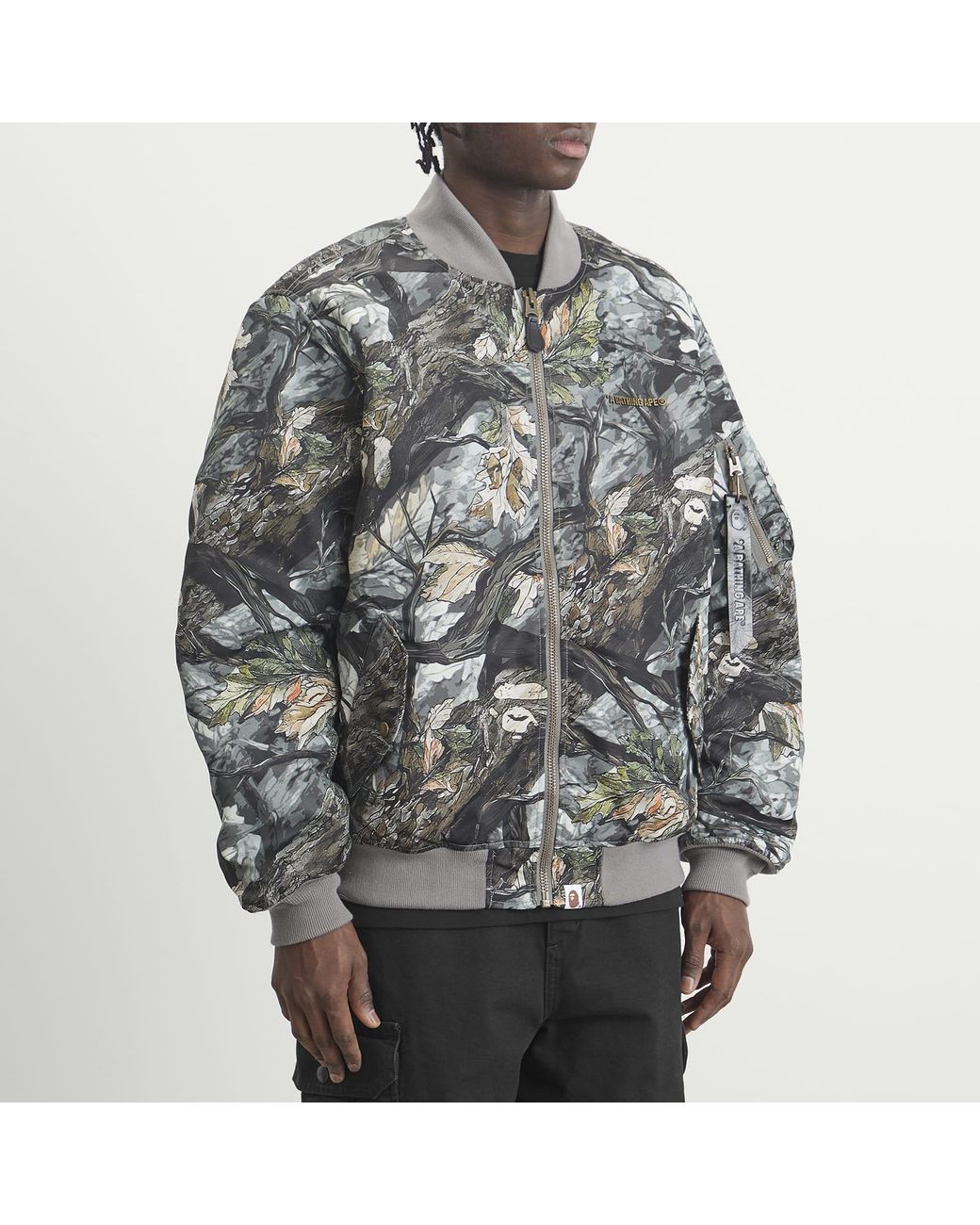 A Bathing Ape Gray Tree Edge Camo Bomber Jacket for men