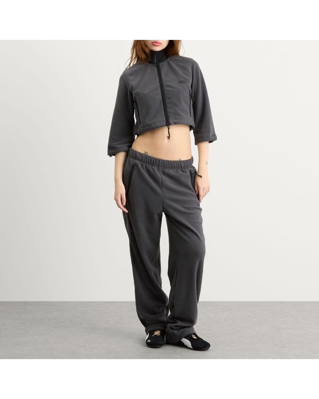 Skims Gray Fleece Lounge Shrunken Zip Up Jacket