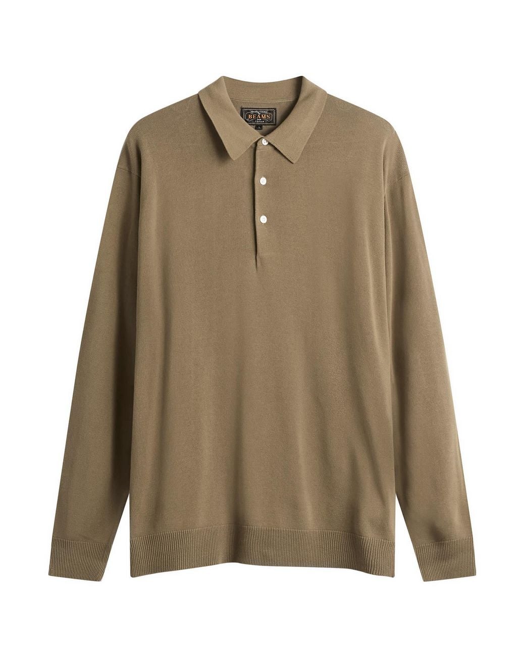 Beams Plus Brown 12G Knit Long Sleeve Polo Shirt for men