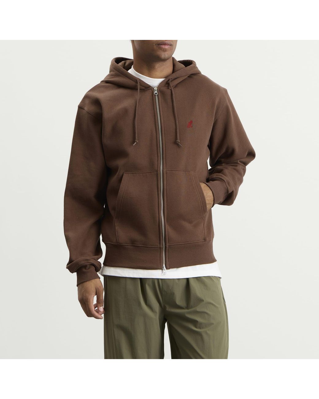 Gramicci Brown One Point Zip Hoodie for men