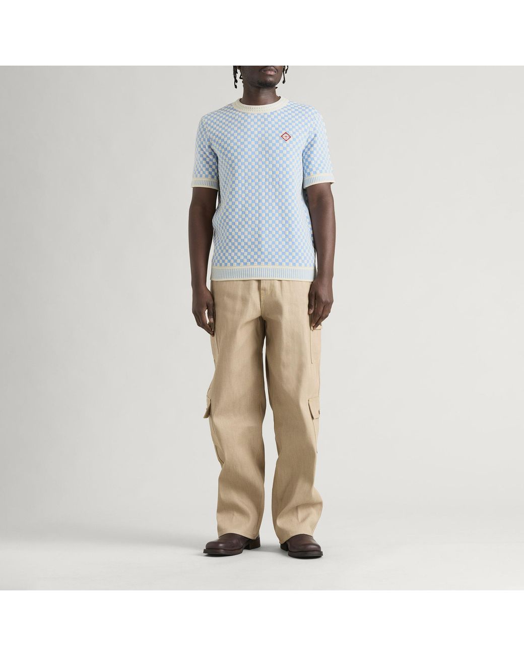 Casablanca Blue Cotton Check T-Shirt for men