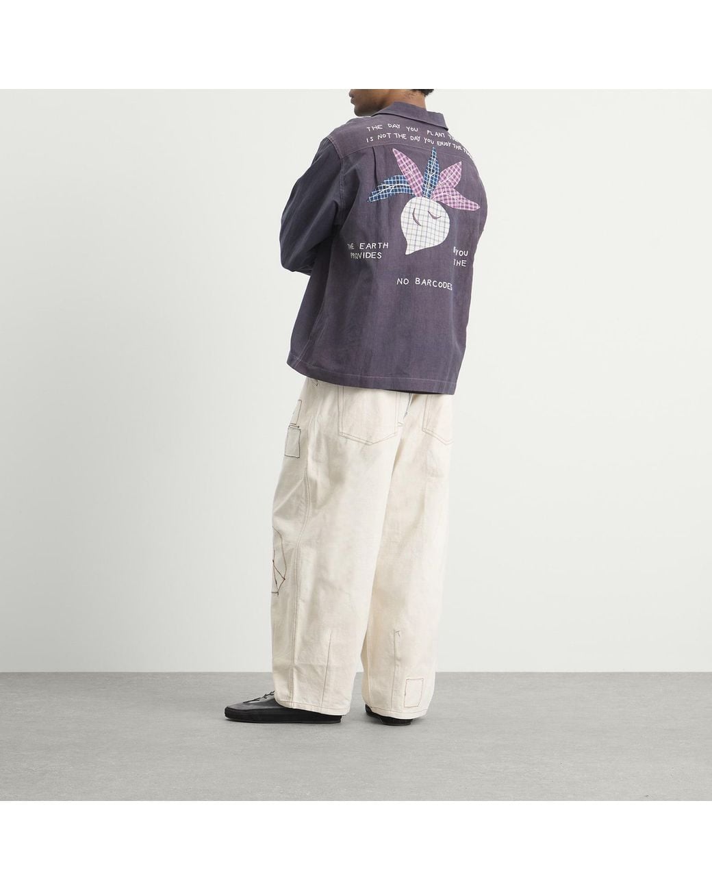 STORY mfg. Blue Hand Applique Greetings Long Sleeve Shirt for men