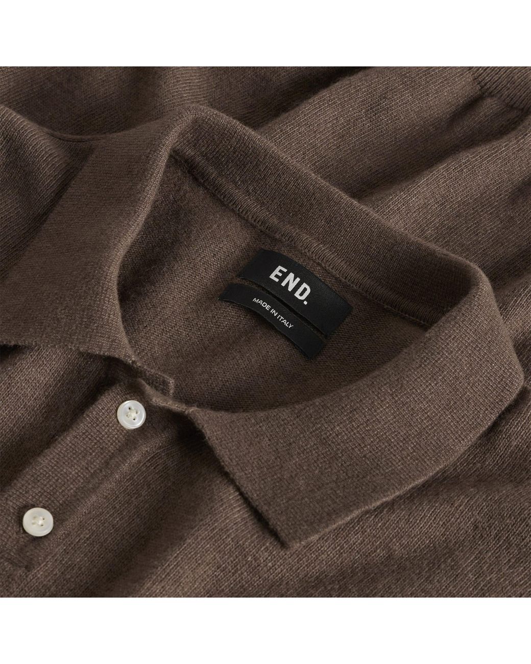 END. Brown Monogram Knitted Polo for men