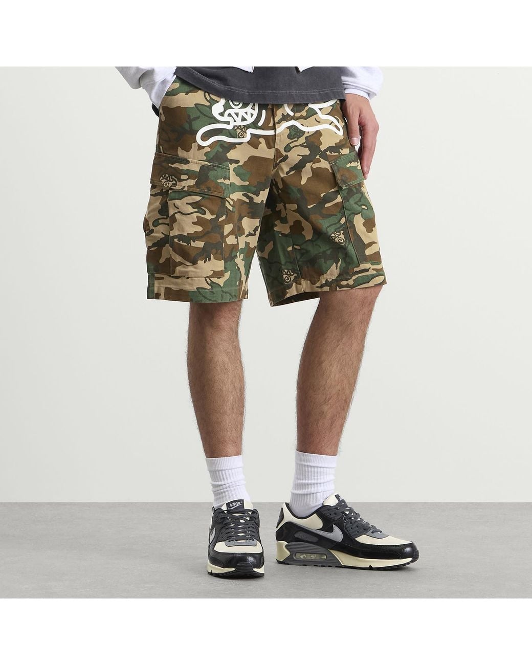 ICECREAM Green Running Dog Woodland Camo Cargo Shorts for men