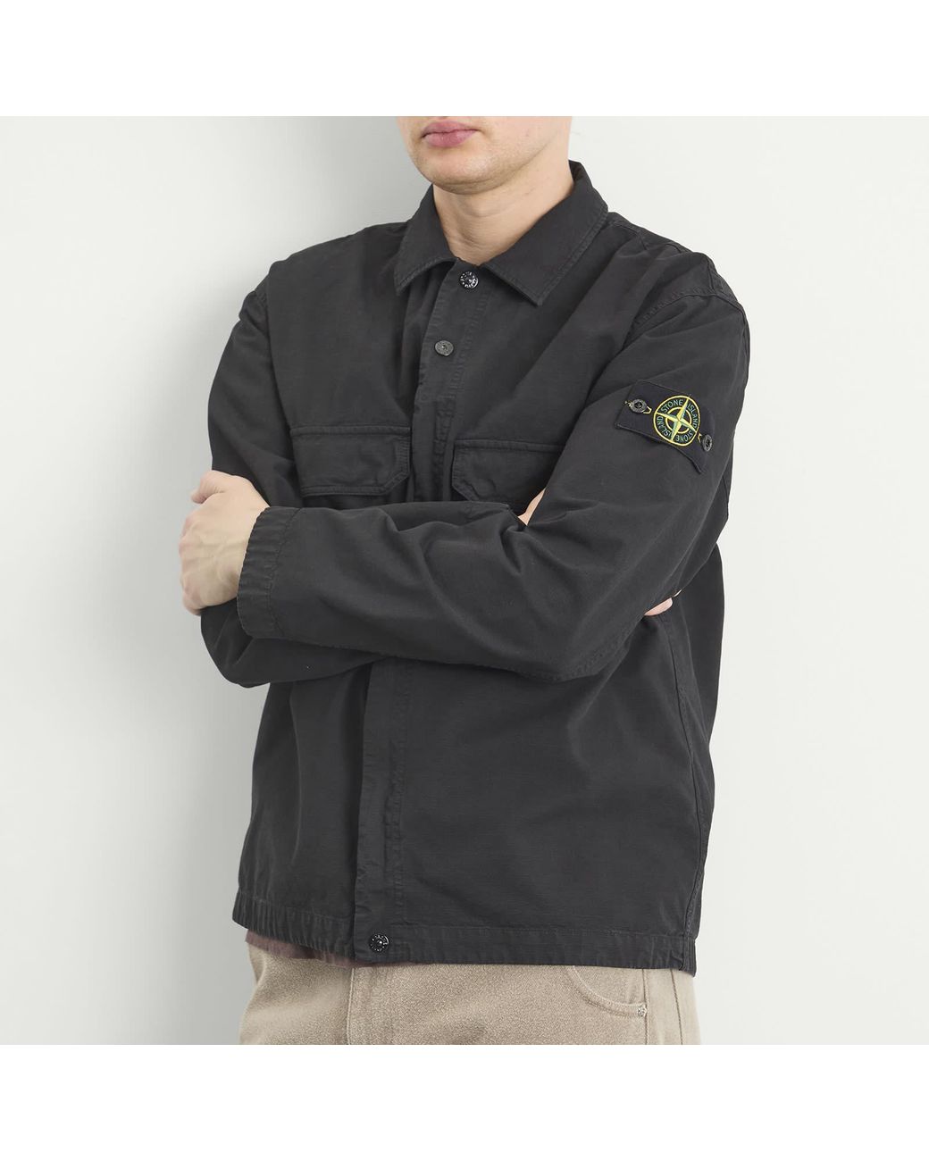 Stone Island Ripstop Zip Shirt Jacket in Black for Men | Lyst
