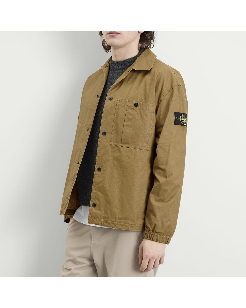 Stone Island Green Double Coated Cotton Ripstop Shirt Jacket for men