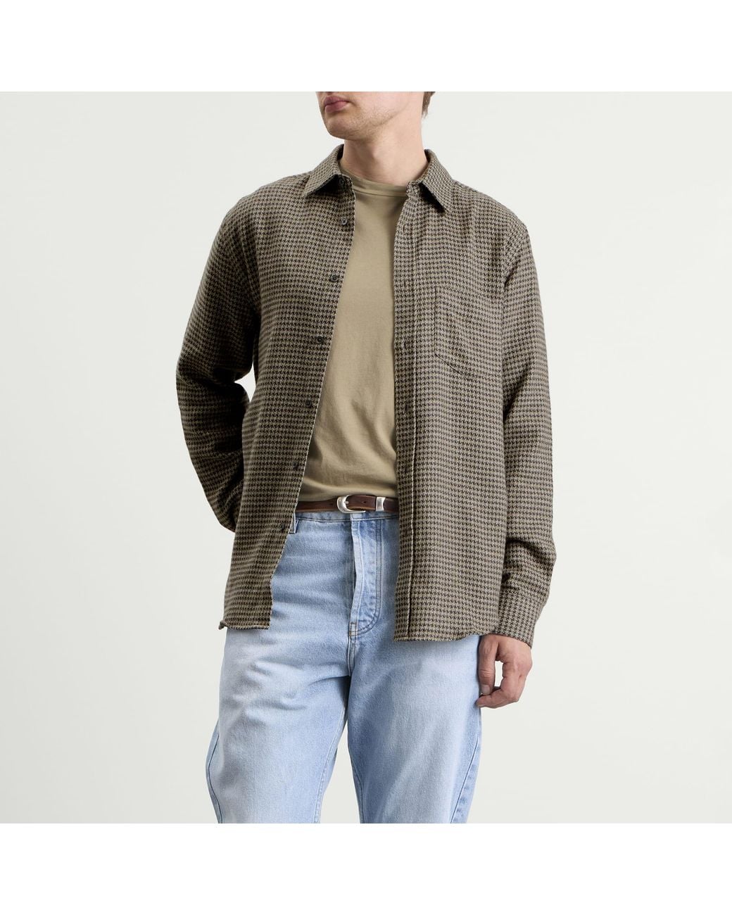 Portuguese Flannel Gray Abstract Houndstooth Shirt for men