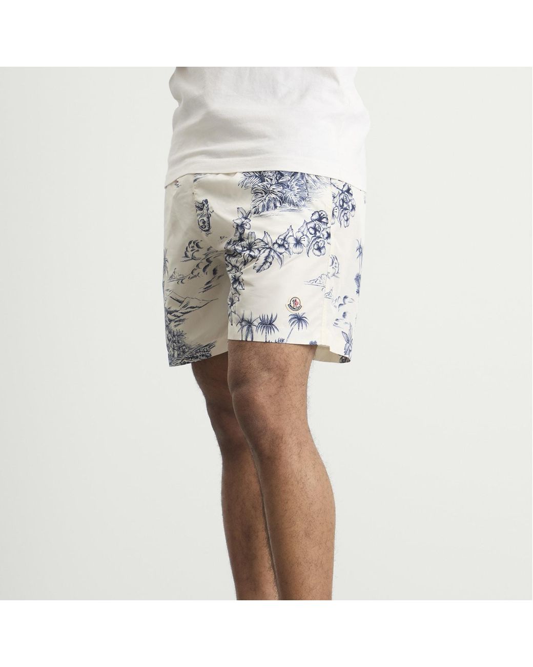 Moncler Blue Hawaiian Print Swim Shorts for men