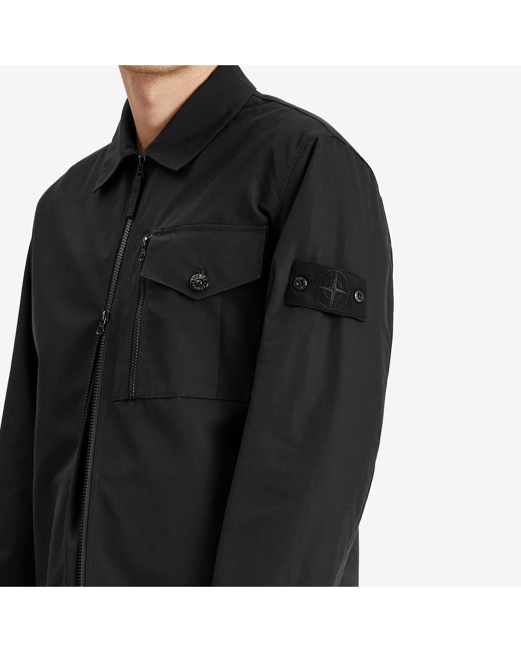 Stone Island Ghost Piece Weatherproof Canvas Shirt Jacket in Black