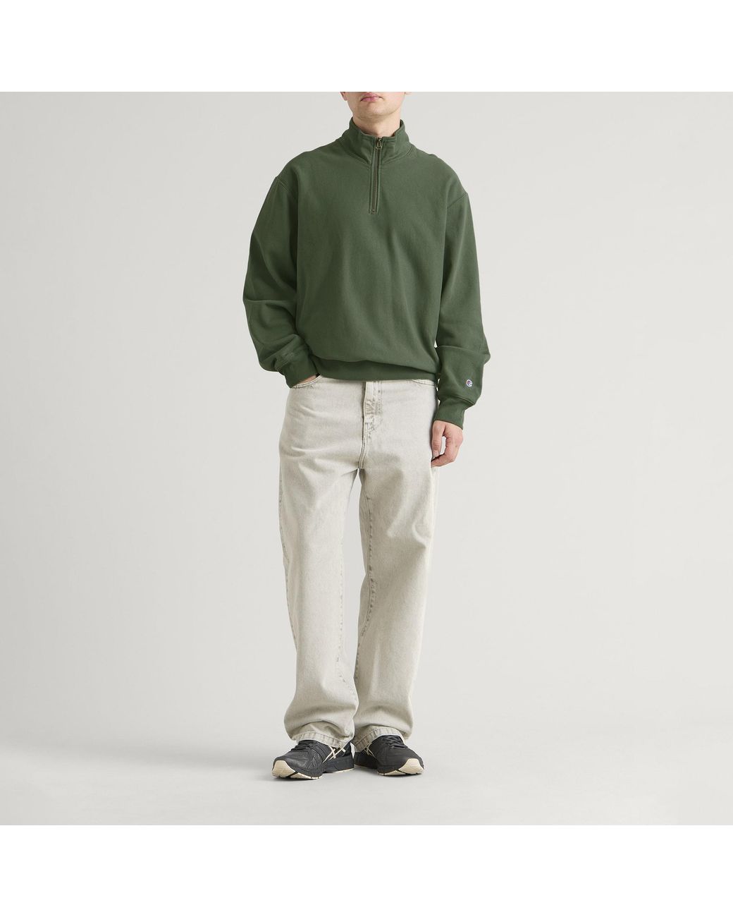 Champion Green Reverse Weave Half Zip Sweatshirt for men