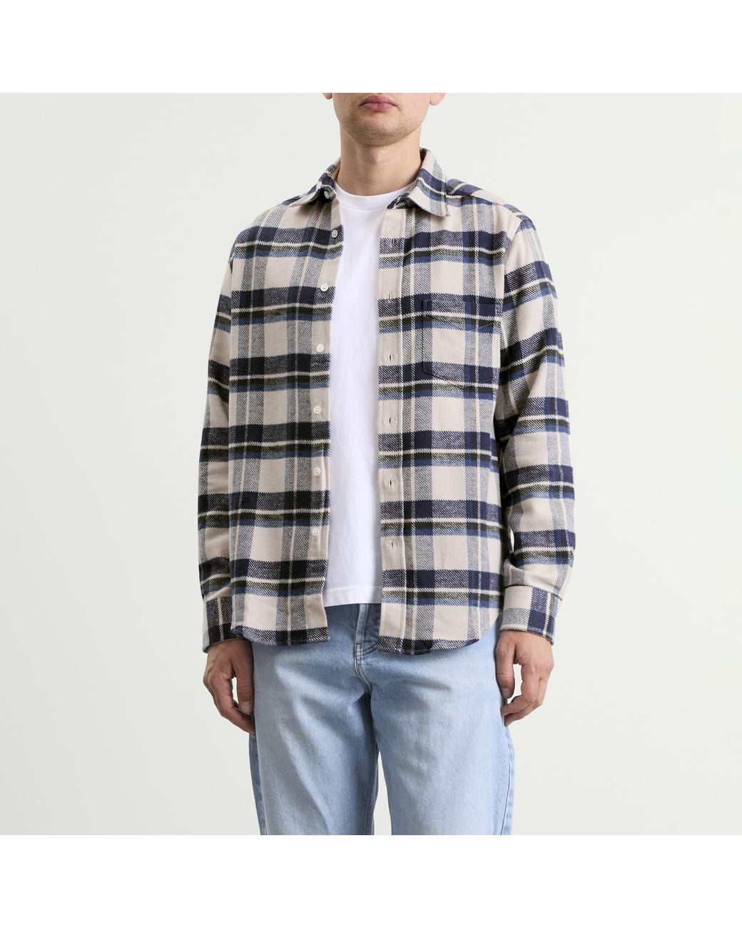 Portuguese Flannel Blue Ecca Flannel Check Shirt for men