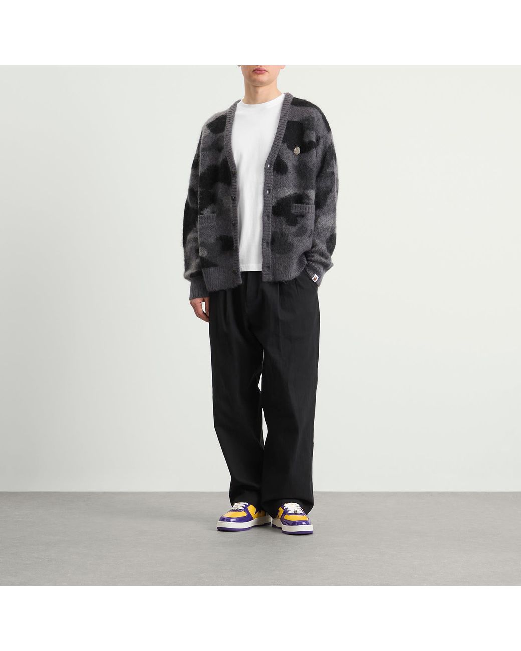A Bathing Ape Black Colour Camo Mohair Knit Cardigan for men