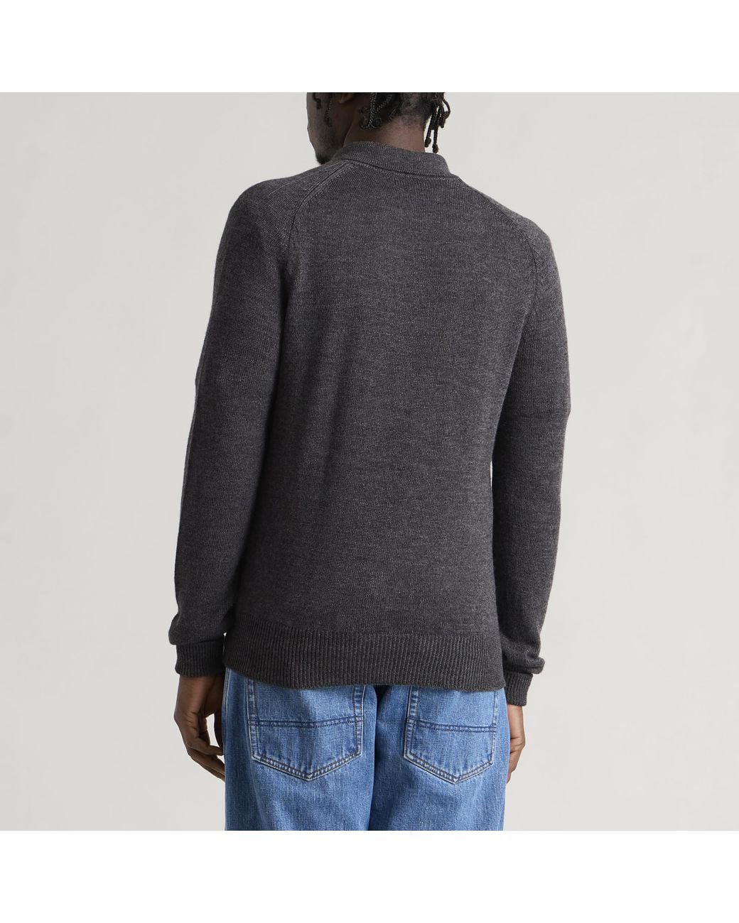 Drake's Black Long Sleeve Merino Wool Knitted Polo for men