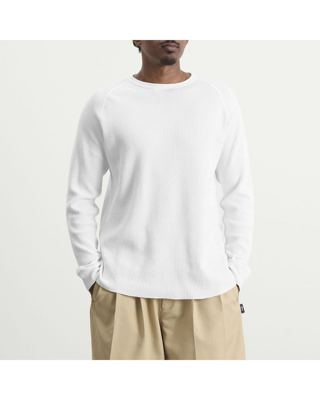 Beams Plus White Long Sleeve Thermal T-Shirt for men