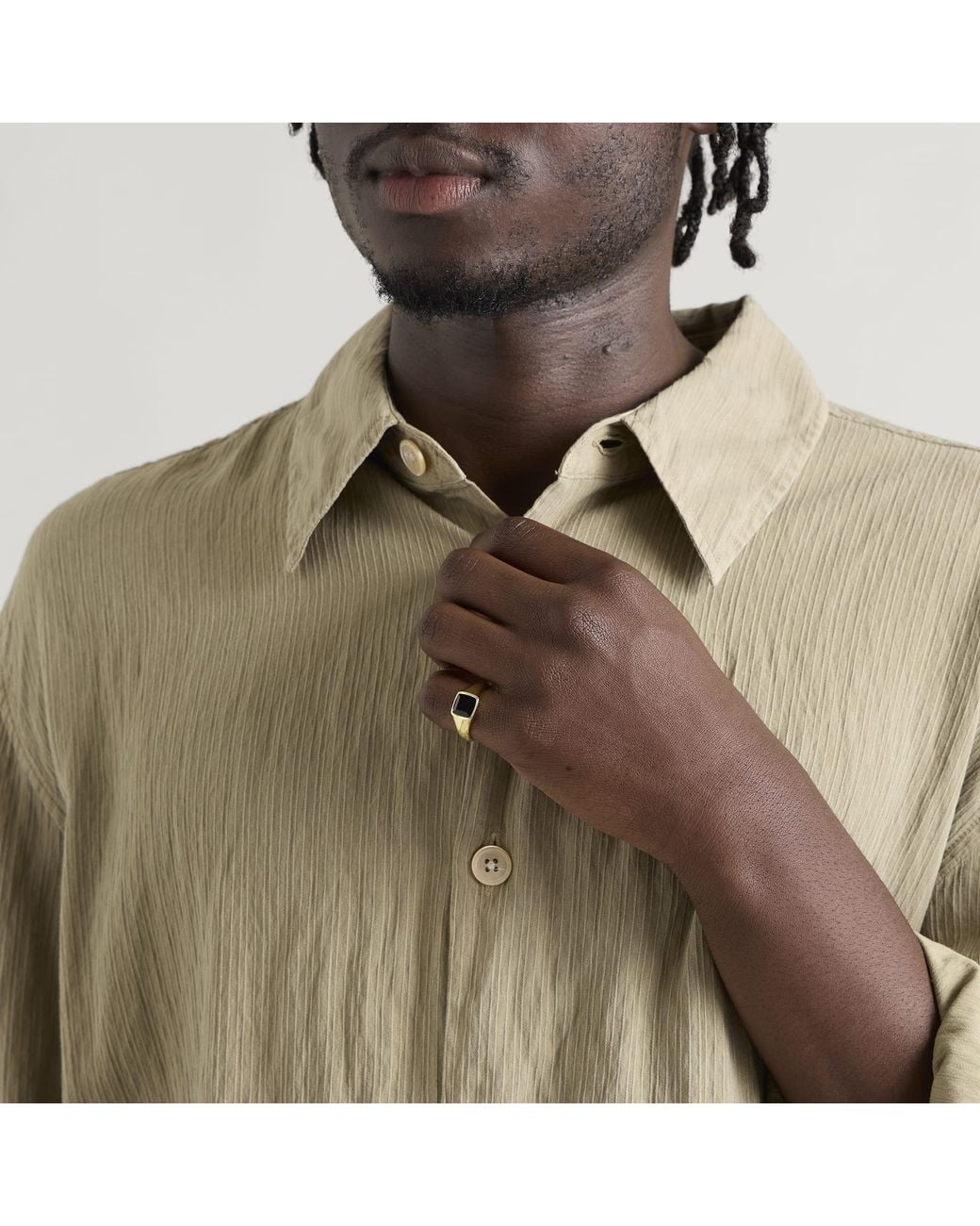 Common Lines Metallic Onyx Cushion Signet Ring for men