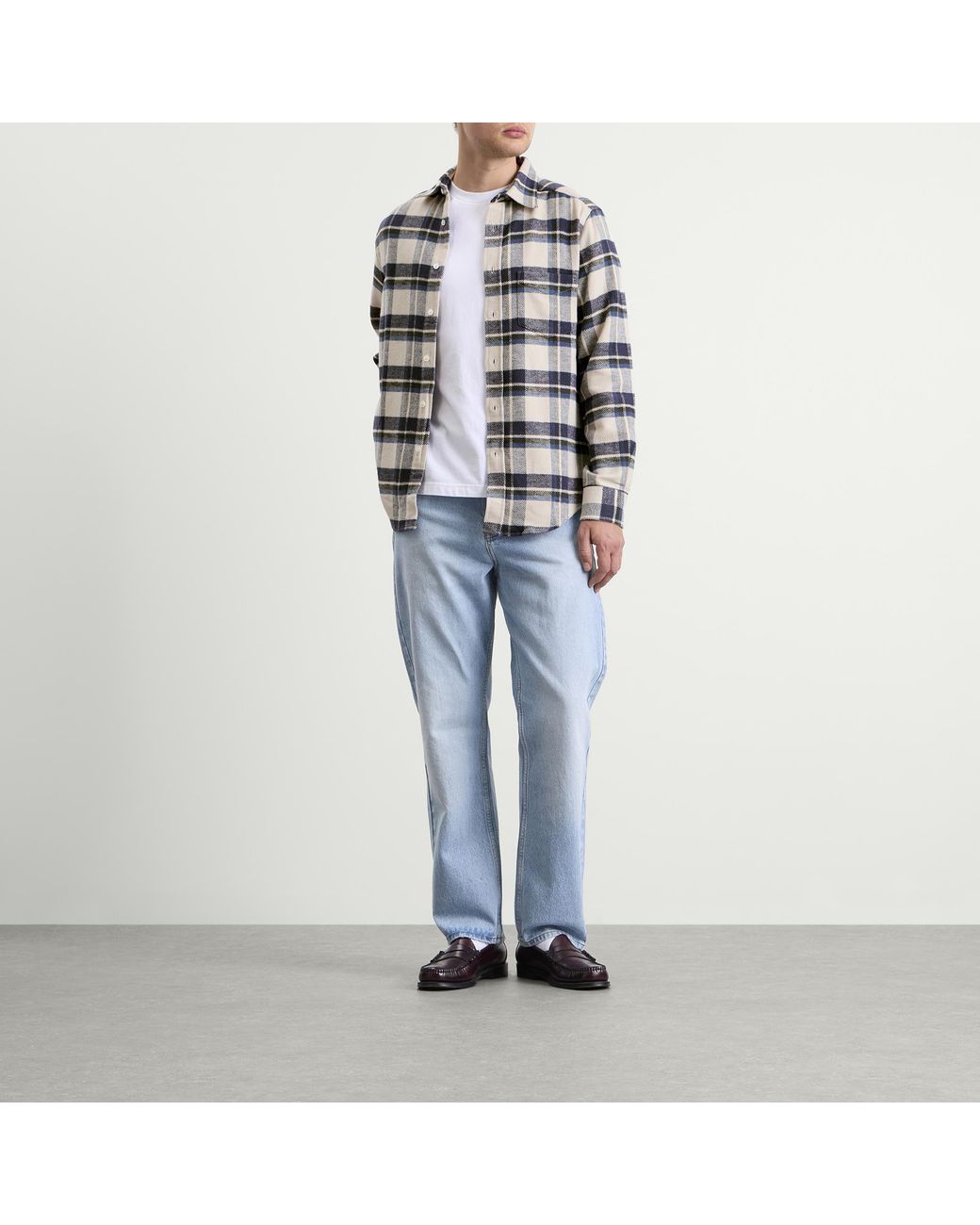 Portuguese Flannel Blue Ecca Flannel Check Shirt for men