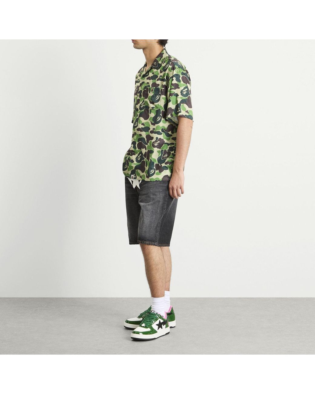 A Bathing Ape Green Abc Camo Open Collar Ss Shirts for men