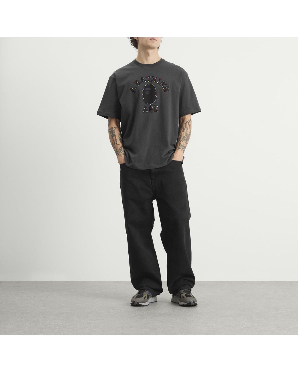 A Bathing Ape Black Colour Stone College T-Shirt for men