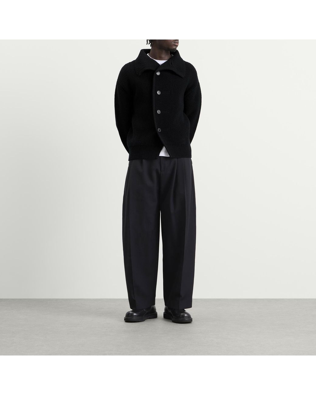Dries Van Noten Black Marino Button Knitted Bomber Jacket for men
