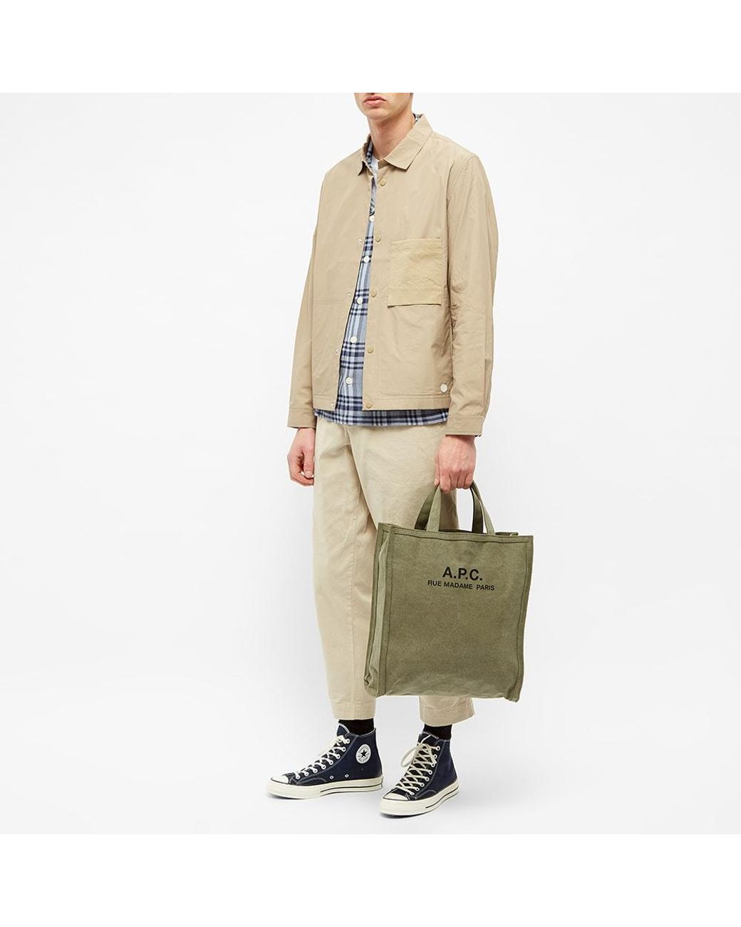 A.P.C. Recuperation Heavy Canvas Tote Bag in Green for Men | Lyst ...