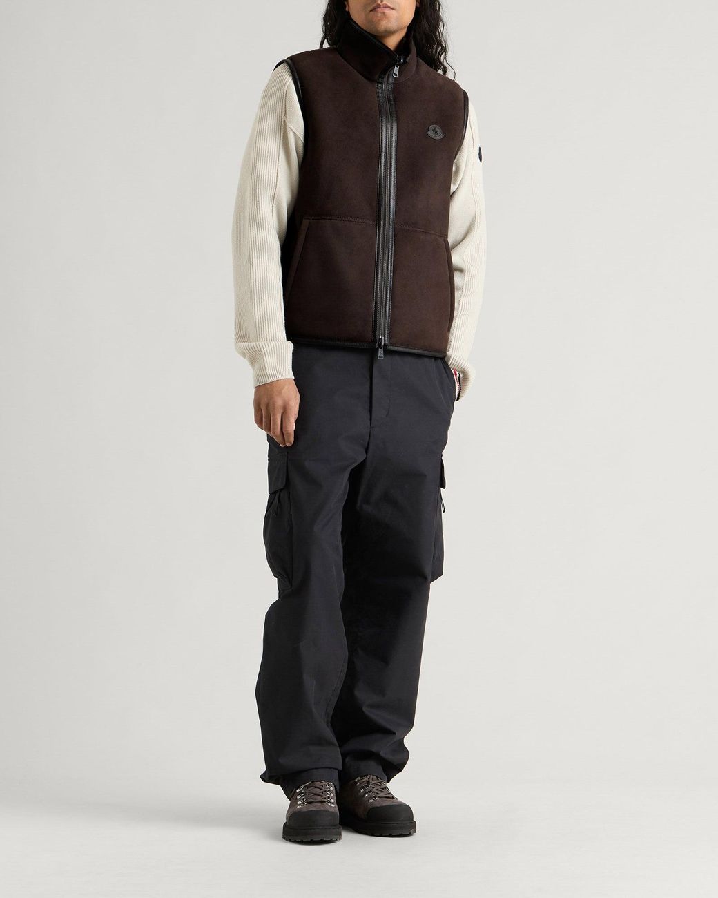Moncler Brown Rysfen Shearling Vest Jacket for men