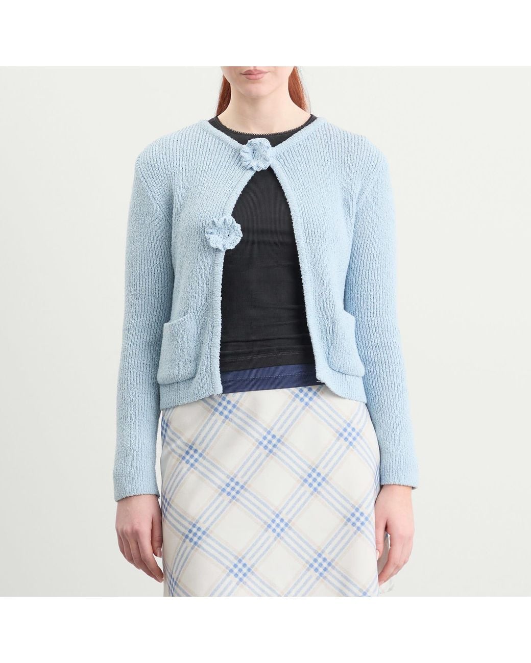 Kijun Blue Double Corsage Cardigan
