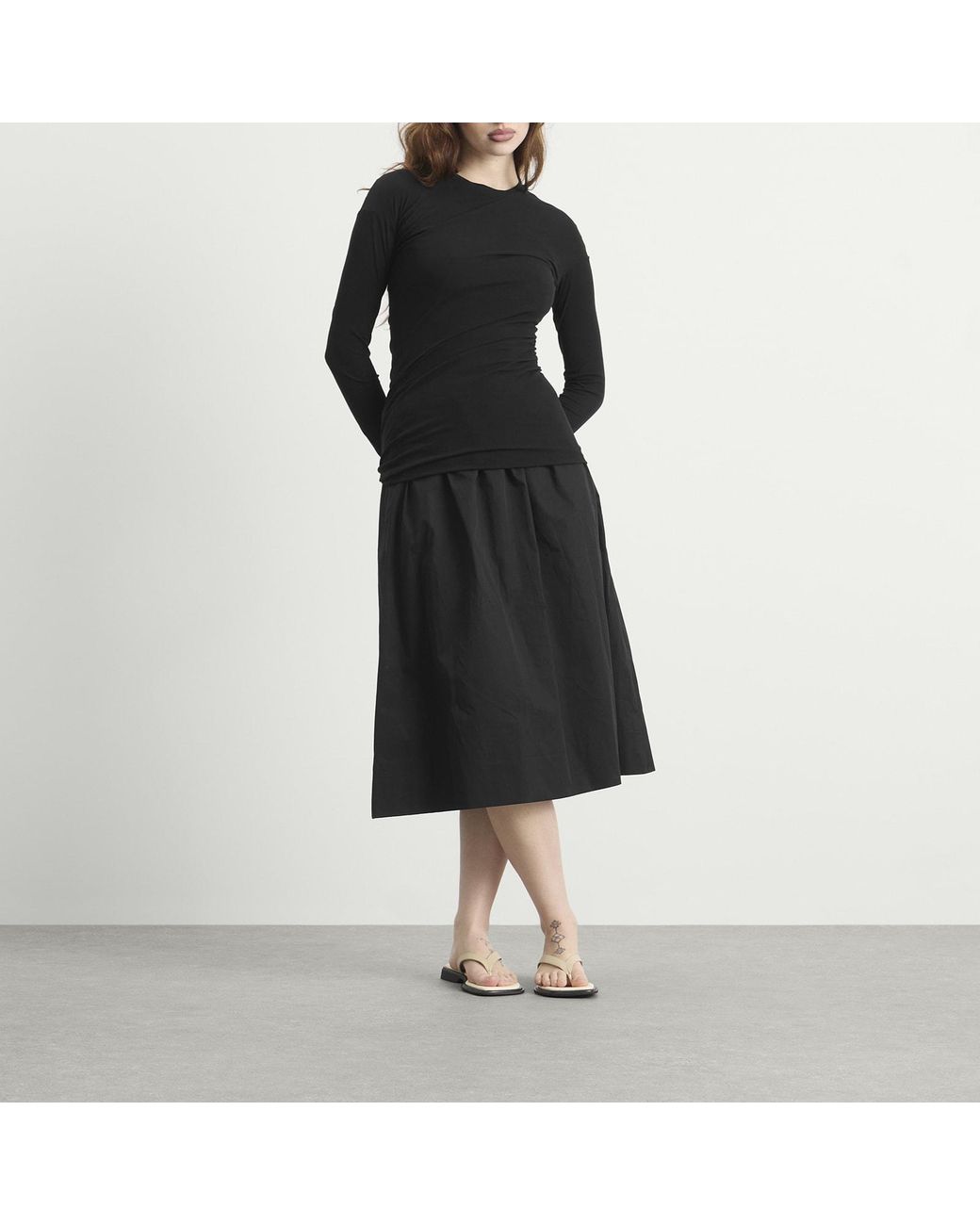 Jil Sander Black Double Layer Twisted Long Sleeve Top