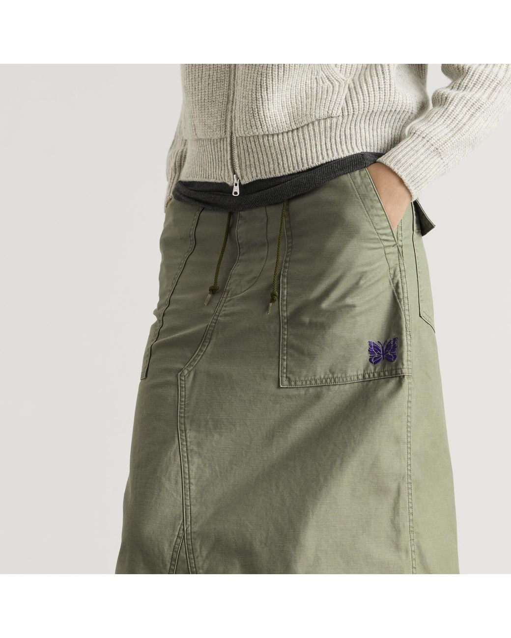 Needles Green String Fatigue Midi Skirt