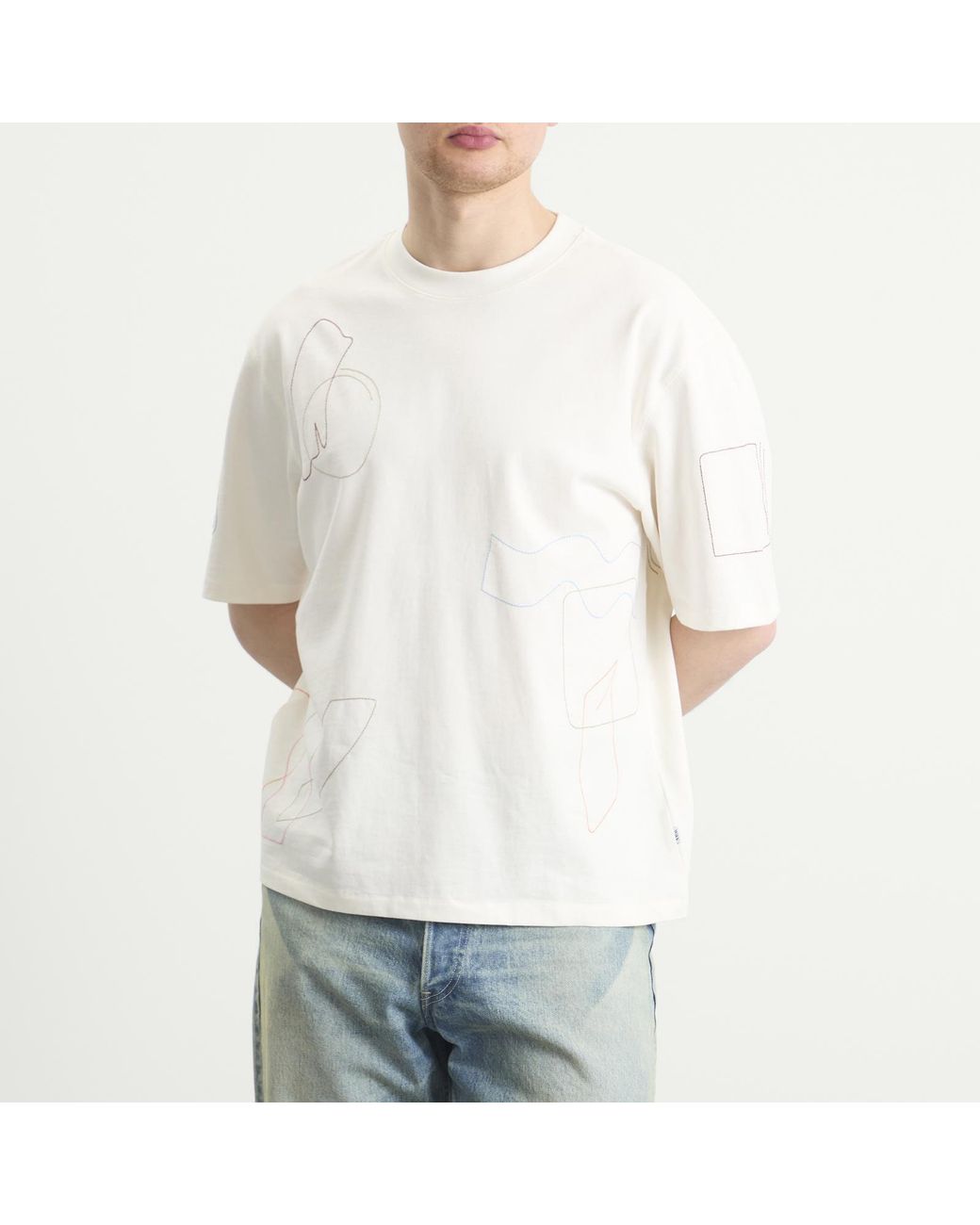 Wax London White Milton Shapes Embroidery T-Shirt for men