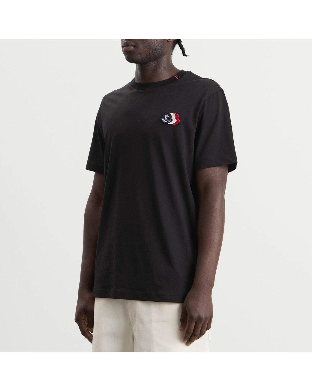 Moncler Black Cotton Patch Logo T-Shirt for men