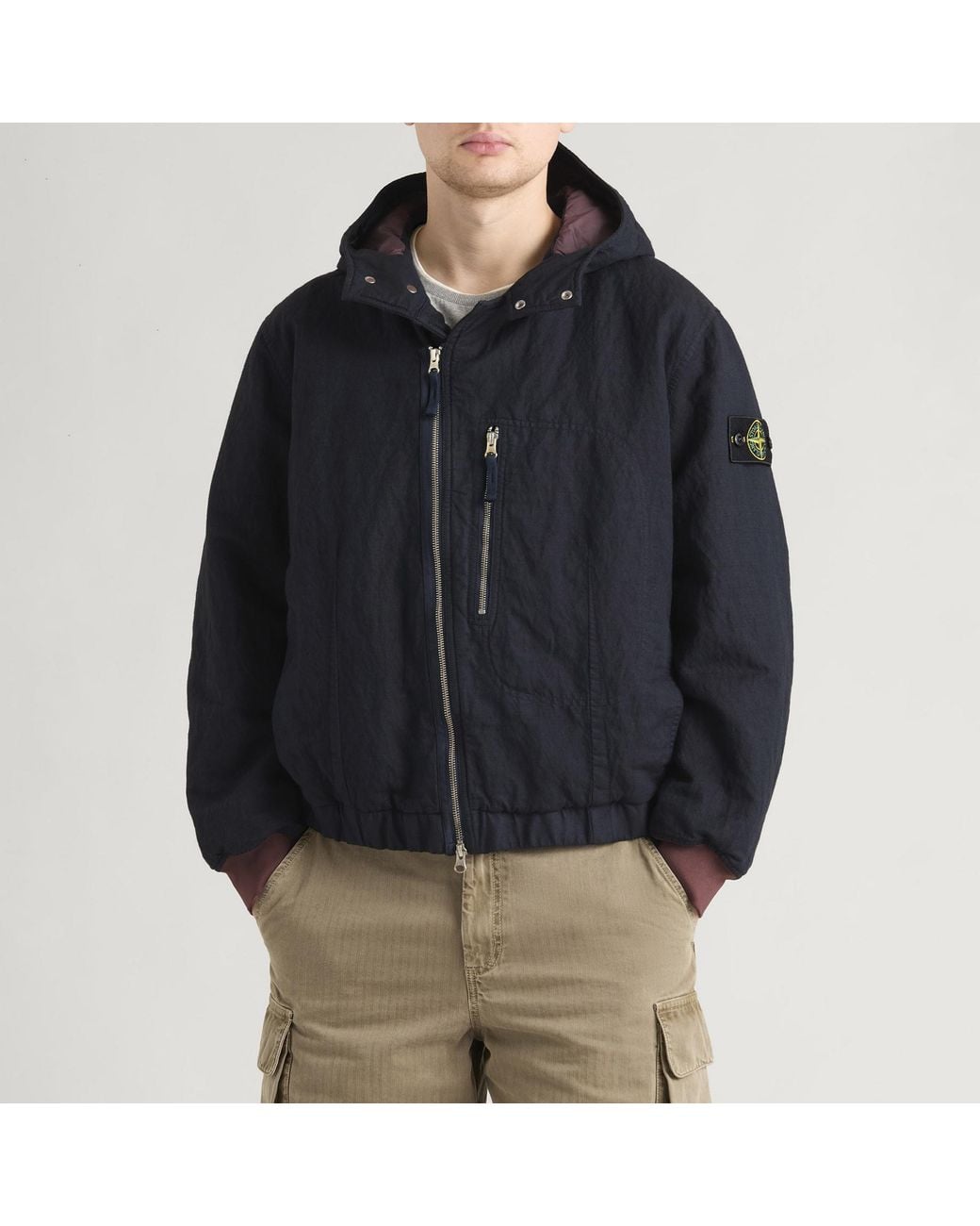 Stone Island Blue Diagonal Cotton Wool-Tc Garment Dyed Jacket for men