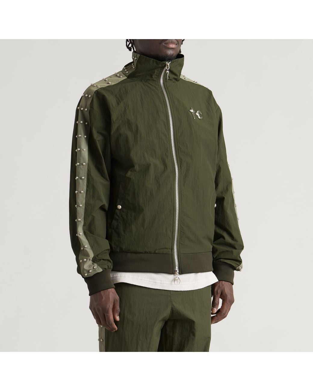 THUG CLUB Green Triple Line Stud Track Jacket for men
