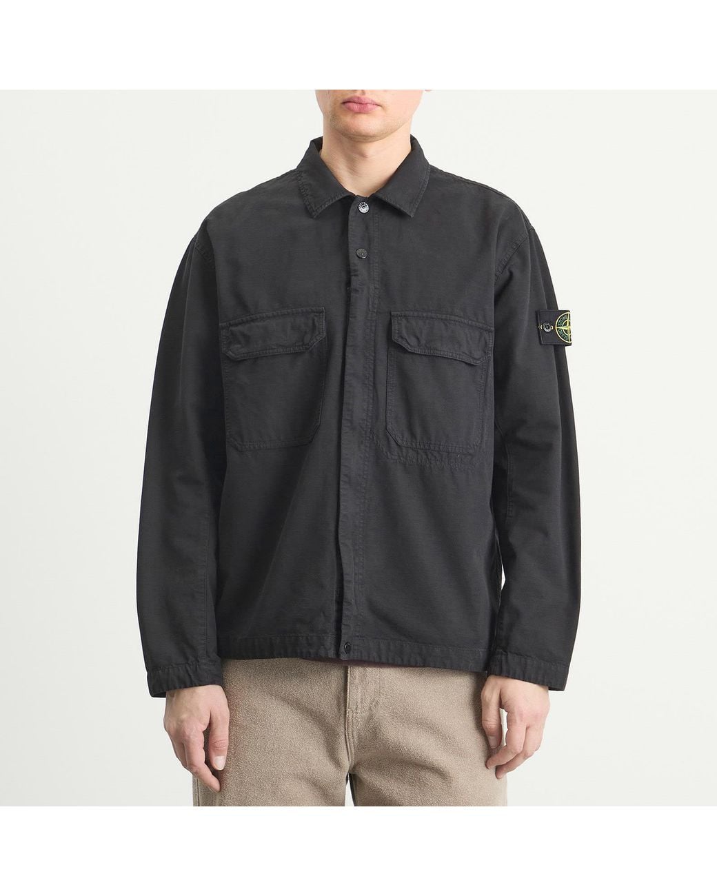 Stone Island Ripstop Zip Shirt Jacket in Black for Men | Lyst