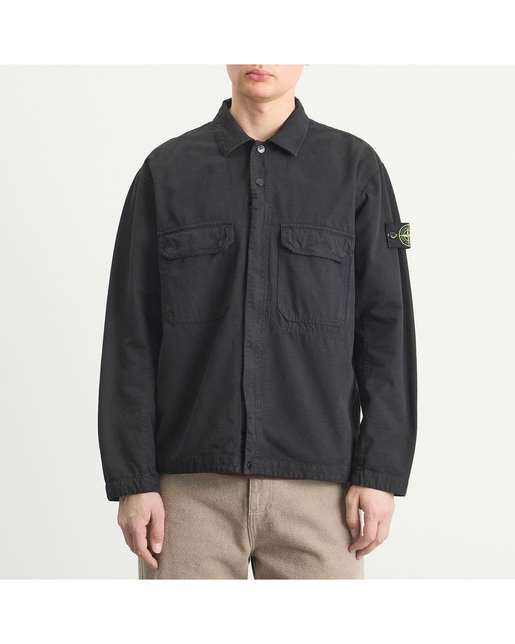 Stone Island Ripstop Zip Shirt Jacket in Black for Men | Lyst