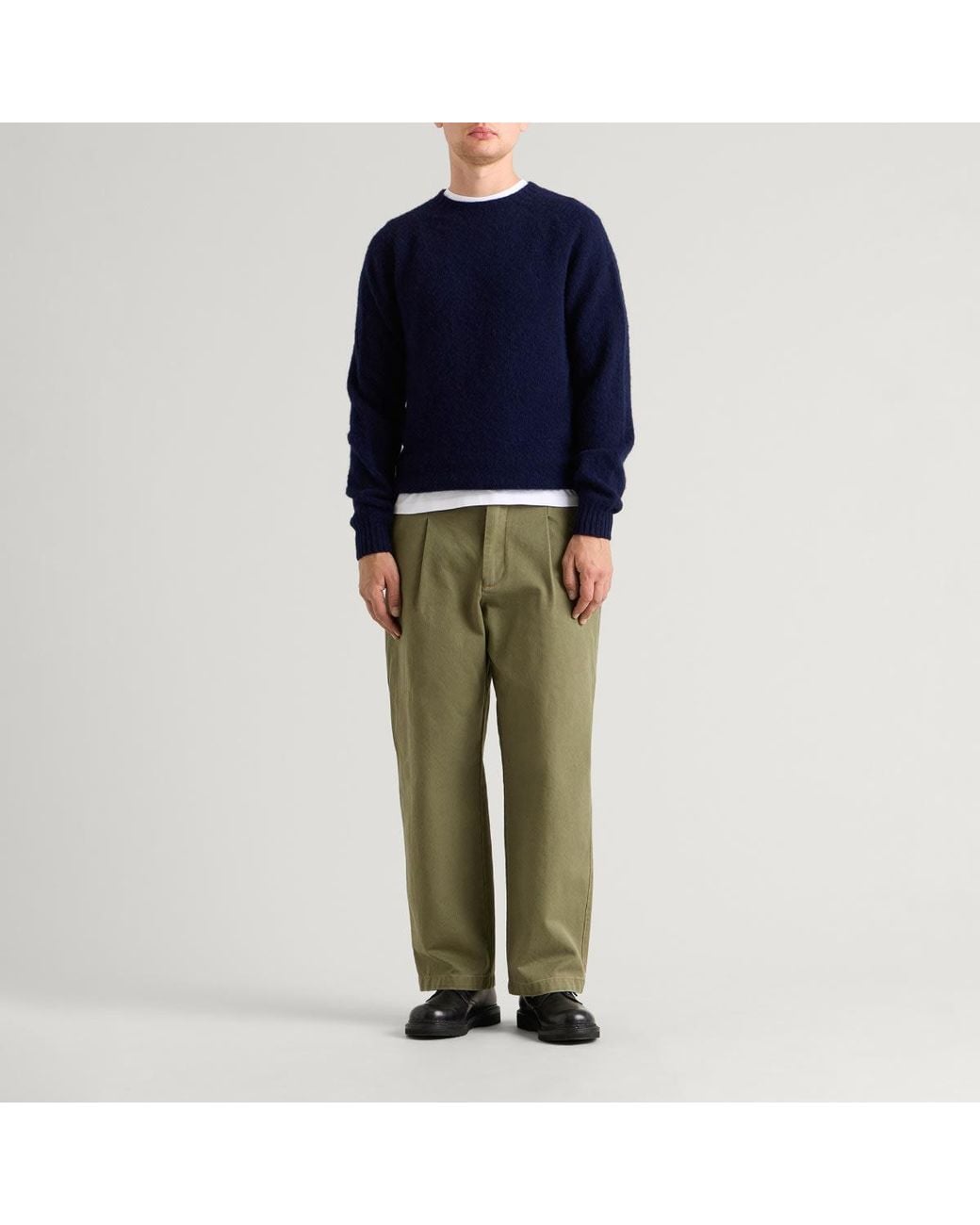 Drake's Blue Brushed Shetland Crew Knit for men