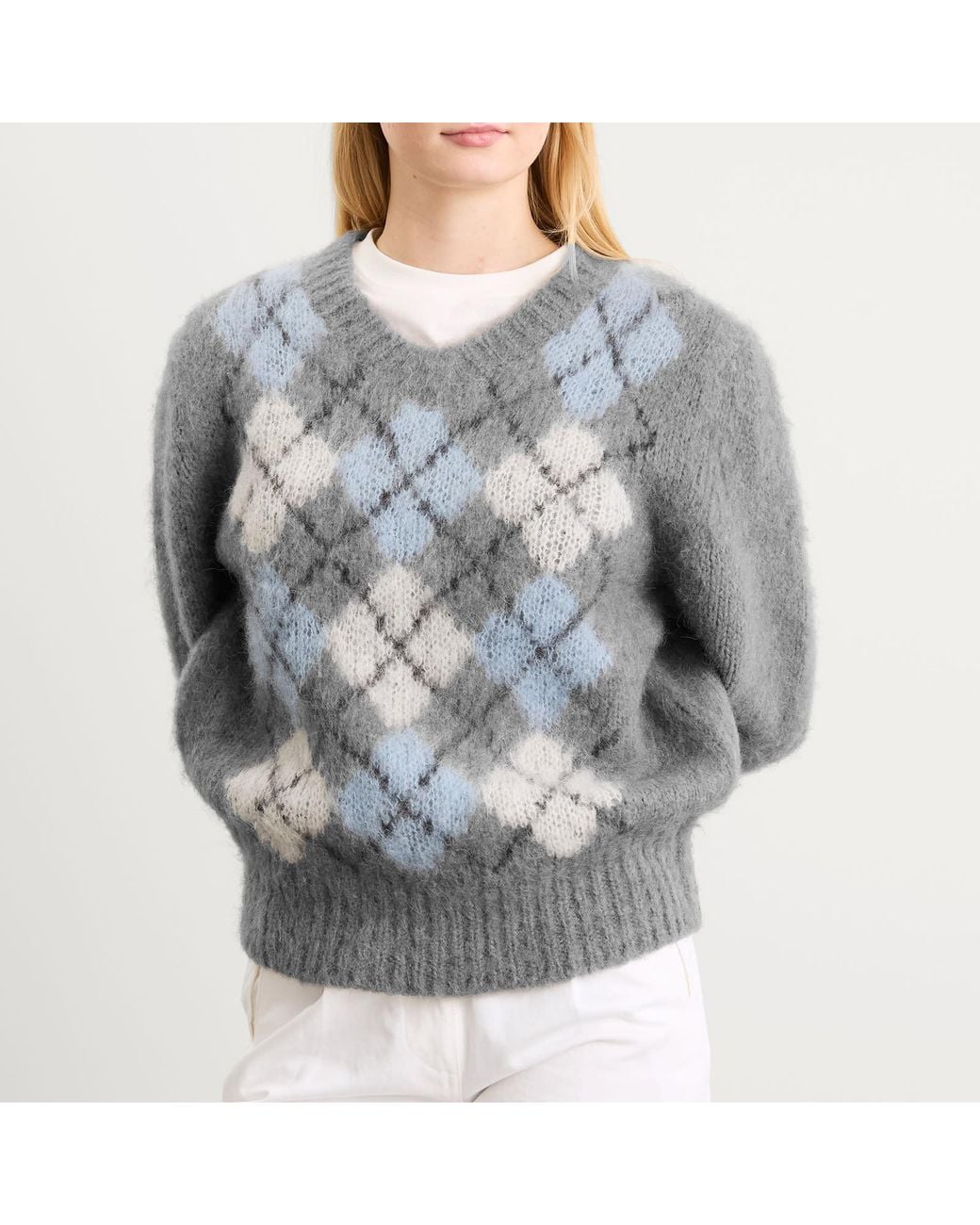 DUNST Gray Baby Alpaca Argyle Jumper