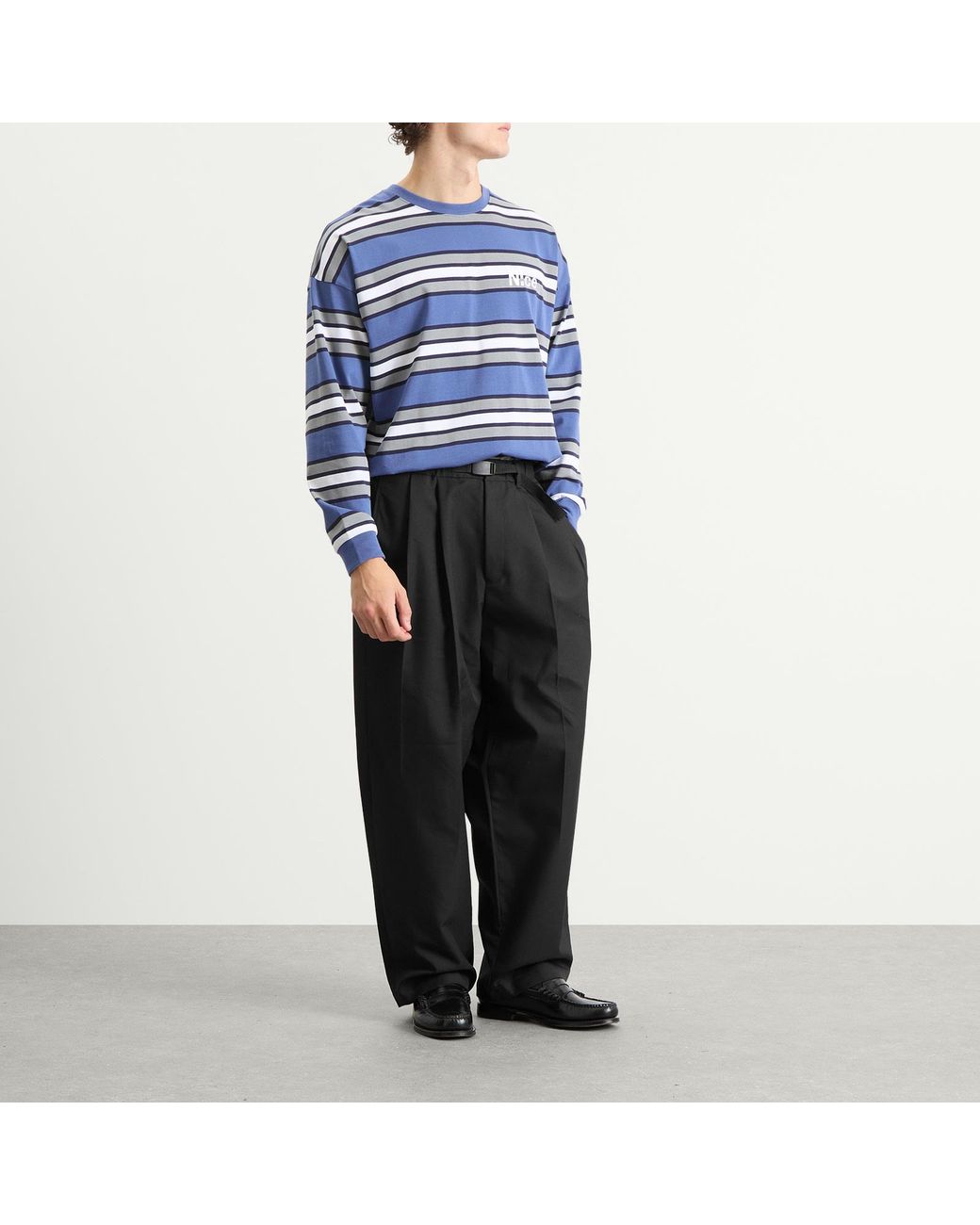 N!CE Blue Border Stripe Long Sleeve T-Shirt for men