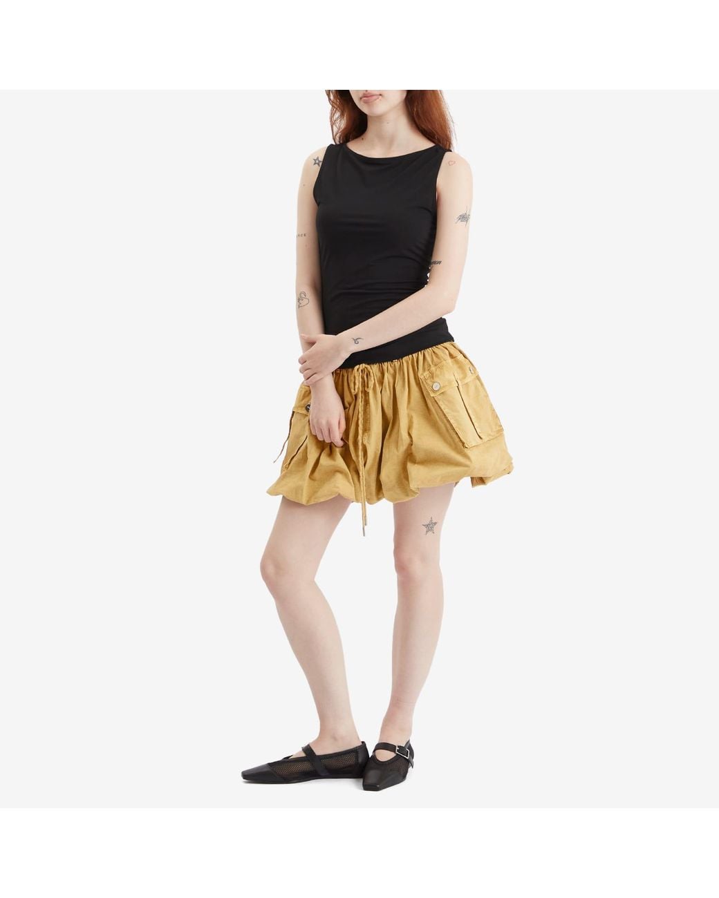 Ganni Metallic Washed Stretch Cotton Mini Bubble Skirt